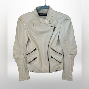 Zara Woman’s Size Small 100% Lamb Leather Cream Moto Jacket Gently Used!  Flaws.